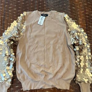 Fab'rik Tan Sweater with Sequin Sleeves